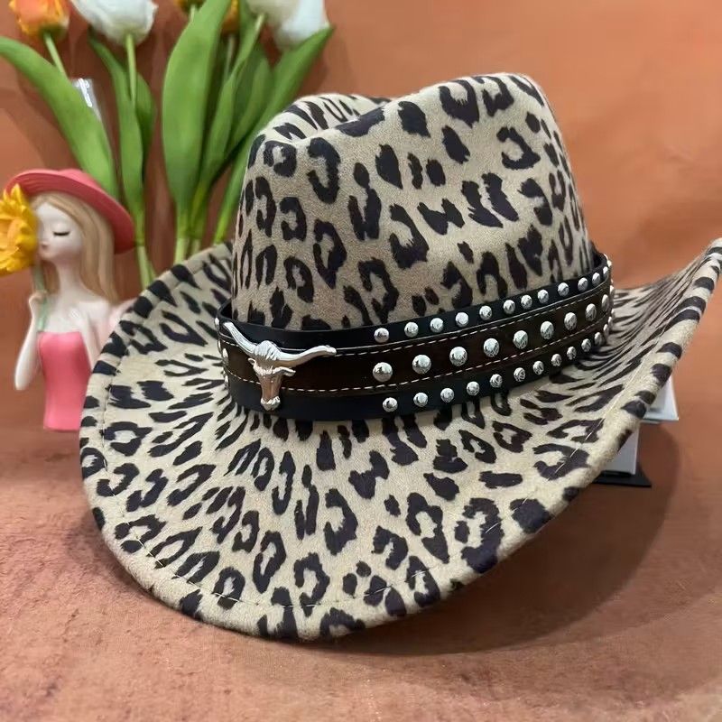 Men's & Women's Wide-Brim White Leopard Print Cowboy Hat