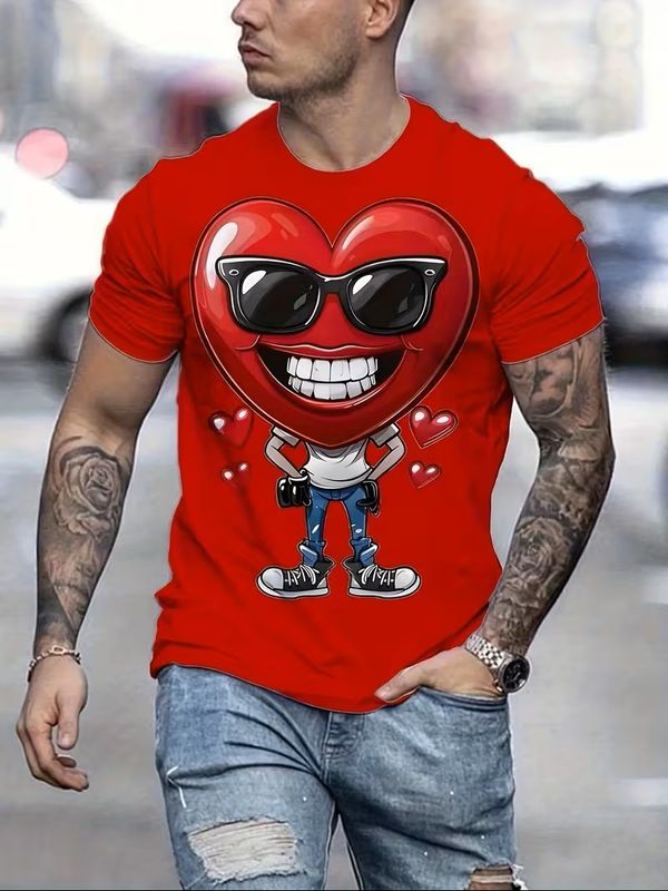 Men's Valentine's Day T-Shirt- Funny Heart Pattern (1XL-6XL)