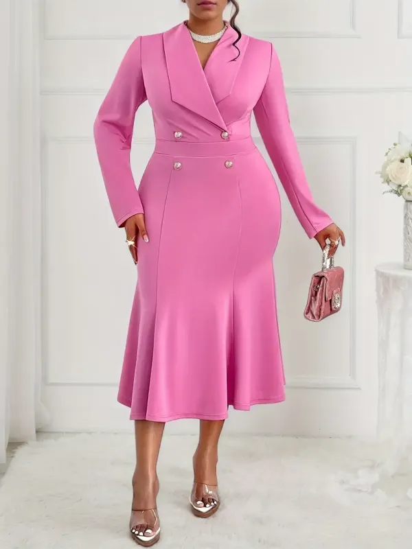 Women's Curvey Pink Blazer Dress - Long Sleeve, Mid-Length