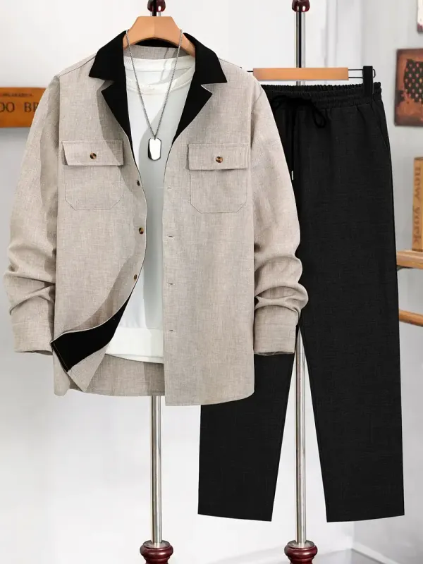 Men's Plus Casual Long Sleeve Jacket and Pants Sets 6 Colors