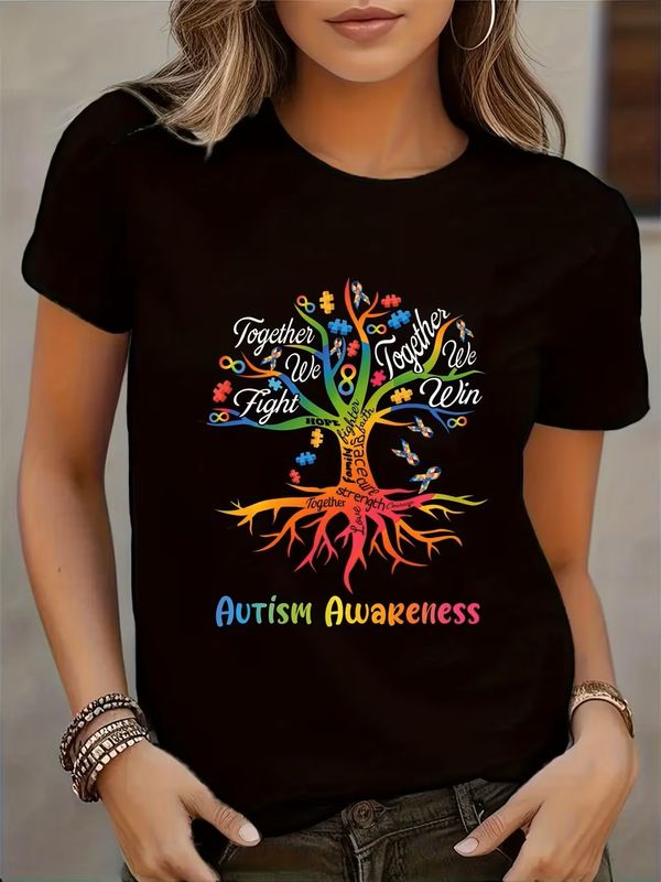 Women's Autism Awareness T-Shirt | Black Top with Colorful Design