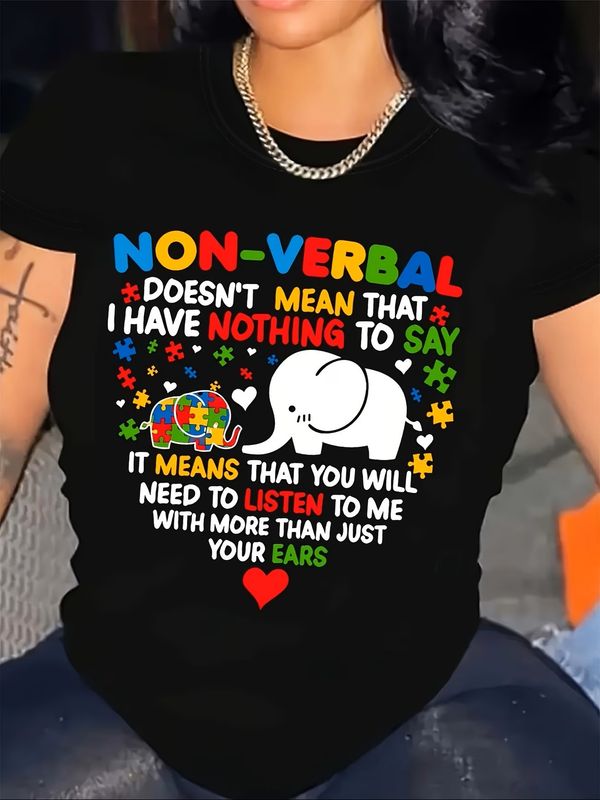 Women's Non-Verbal Autism Awareness Puzzle Print T-Shirt