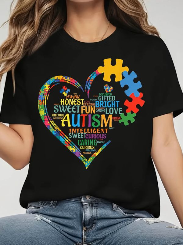 Women's Autism Awareness Heart Puzzle Print