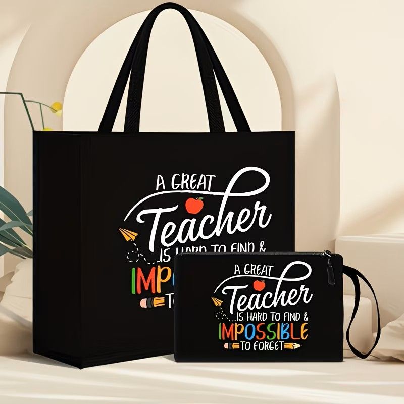 Preppy Style Teacher Tote and Makeup Bag Set