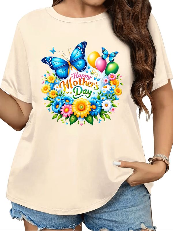 Curvey Women's "Happy Mothers Day Flowers Butterflies "T-shirt