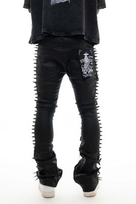 Vicious WAX COATED SPIKED FLARE DENIM