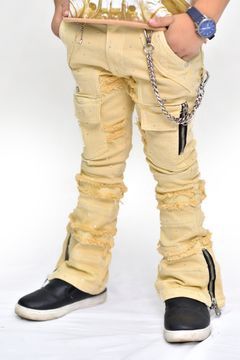 ELITE Cream Rhinestone+Chain Kids Jeans