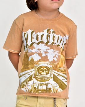 ELITE MOTION Rhinestone Cropped Kids Tee Tan