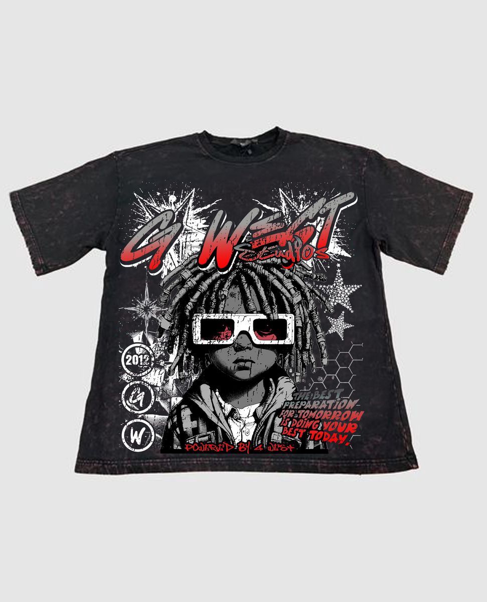 G WEST RHINESTONE URBAN GENESIS ACID WASH TEE