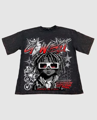 G WEST RHINESTONE URBAN GENESIS ACID WASH TEE