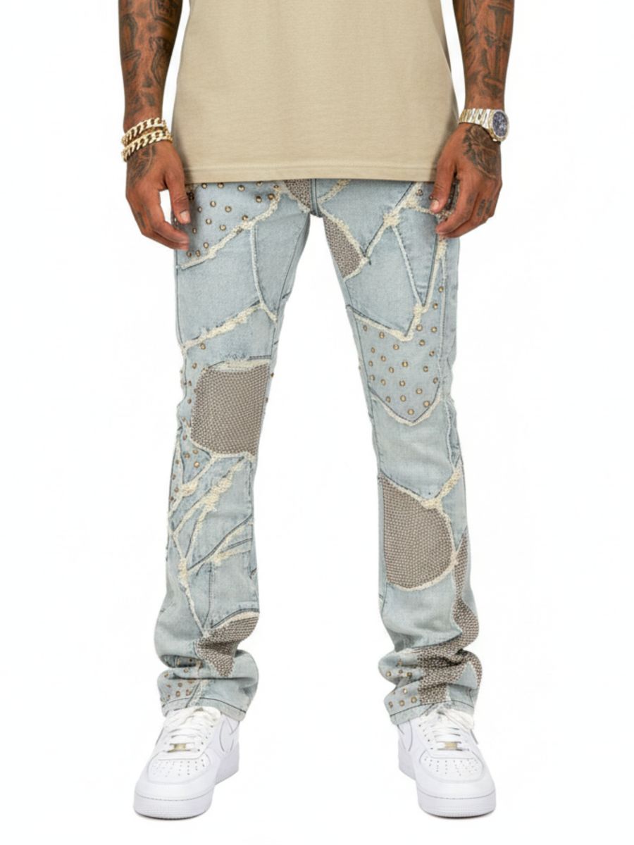 VICIOUS RIP &amp; REPAIR EMBELLISHED FLARE DENIM