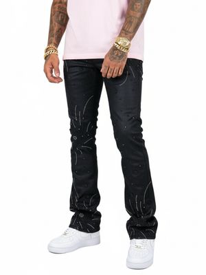 VICIOUS EMBELLISHED RHINESTONE + PEARL FLARE DENIM