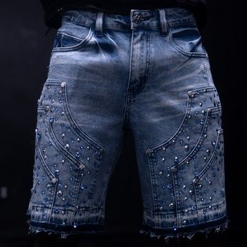 HUDSON CARPENTER STUD&amp; FANCY STONE DENIM SHORT