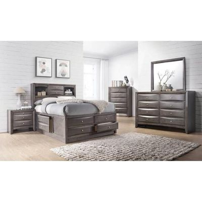 Emily Grey Queen Storage Bed, Dresser, Mirror