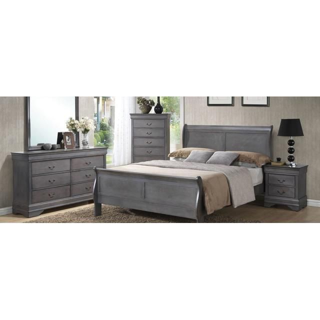 Louis Philippe Grey Queen Bed, Dresser, Mirror