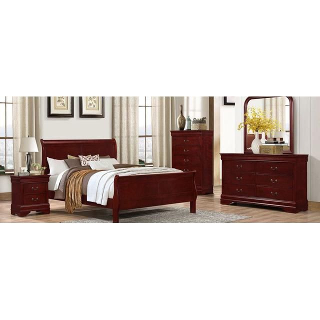 Louis Philippe Martini Cherry Queen Bed, Dresser, Mirror