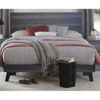 Mid Century Grey King Bed