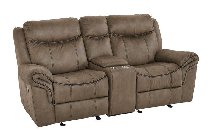 LV4220421V Knoxville Brown Gliding/Reclining Loveseat Console w/USB
