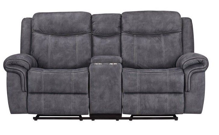 LV4222421V Knoxville Grey Gliding/Reclining Loveseat Console w/USB