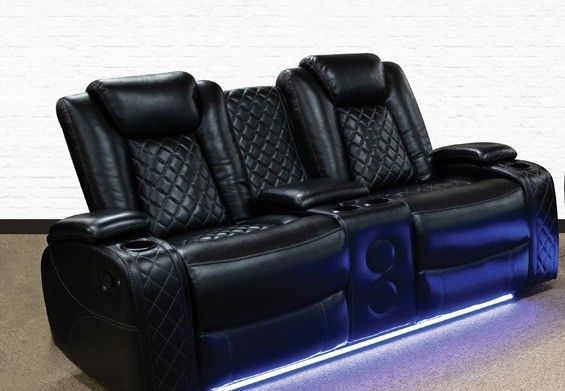 U1769-25-OBL Omega Black Reclining Loveseat with Console