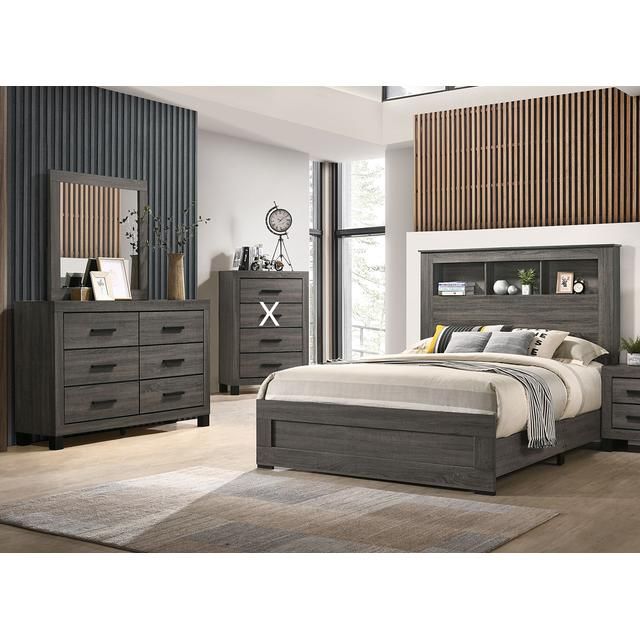 Salt Creek Grey Queen Bookcase Bed, Dresser, Mirror