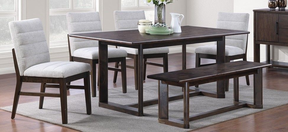 1169 Portofino Brown 6PC DINING TABLE, 4 CHAIRS & BENCH