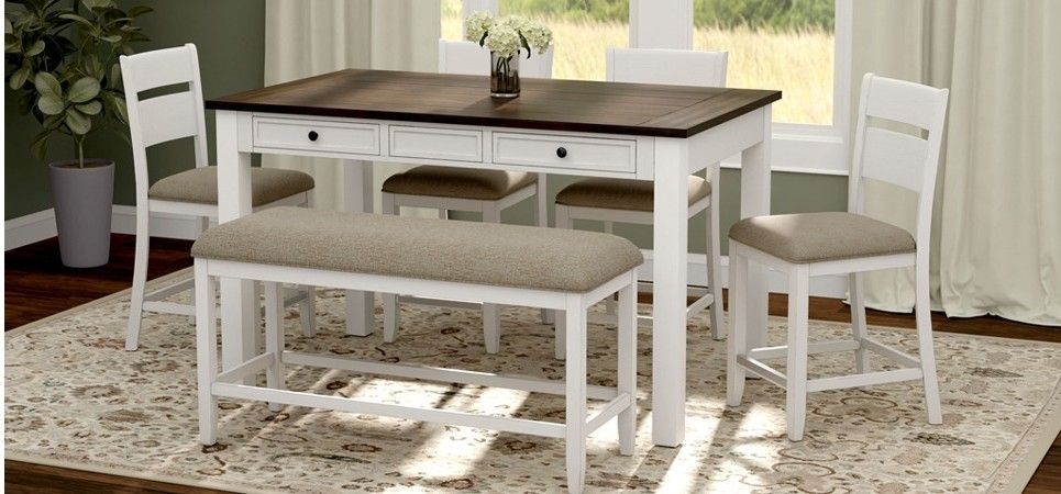5088 Sarasota White/Brown Pub 5088-PUB-6PC 6PC Dining Table, 4 Chairs & Bench