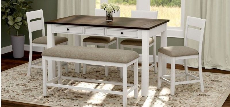 5088 Sarasota White/Brown Pub 5088-PUB-6PC 6PC Dining Table, 4 Chairs & Bench