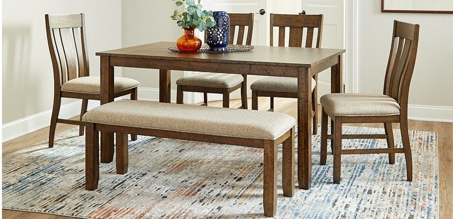 5046 Everett Dining 5046-DIN-6PC Dining Table with 4 Chairs and Bench