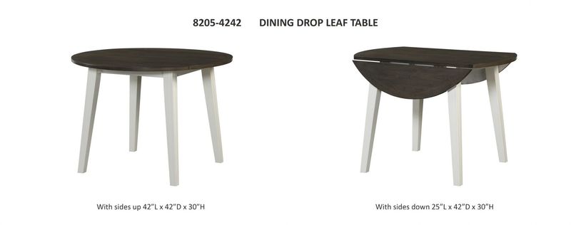 8205 Grey & White Drop Leaf Dining 8205-4242 Dining Table 42” (25” w/out Leaves) x 42” x 30”