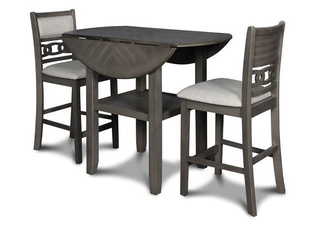 D1701 Gia Grey Drop Leaf Pub D1701-42S-GRY Drop Leaf Table & 2 Chairs