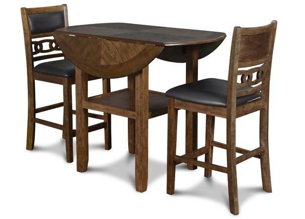 D1701 Gia Brown Drop Leaf Pub D1701-42S-BRN Drop Leaf Table & 2 Chairs