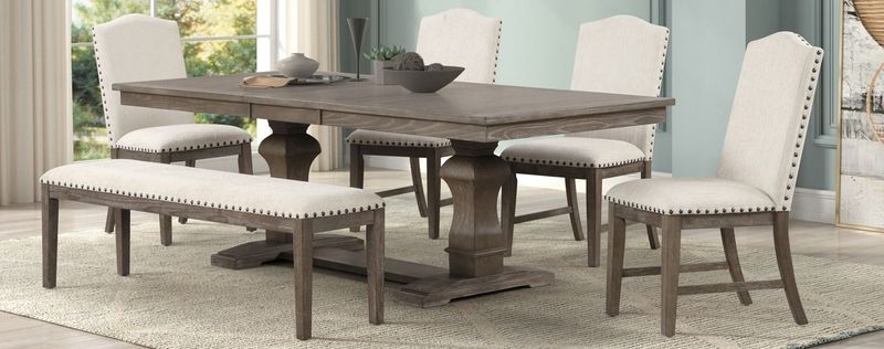 Victoria Oak Dining Table, 4 Chairs and Bench