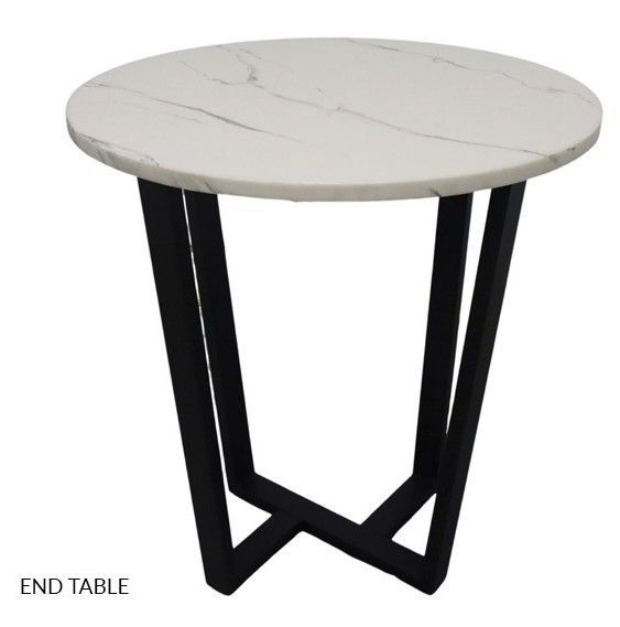 FUJI Fuji White Marble with Black Legs End Table