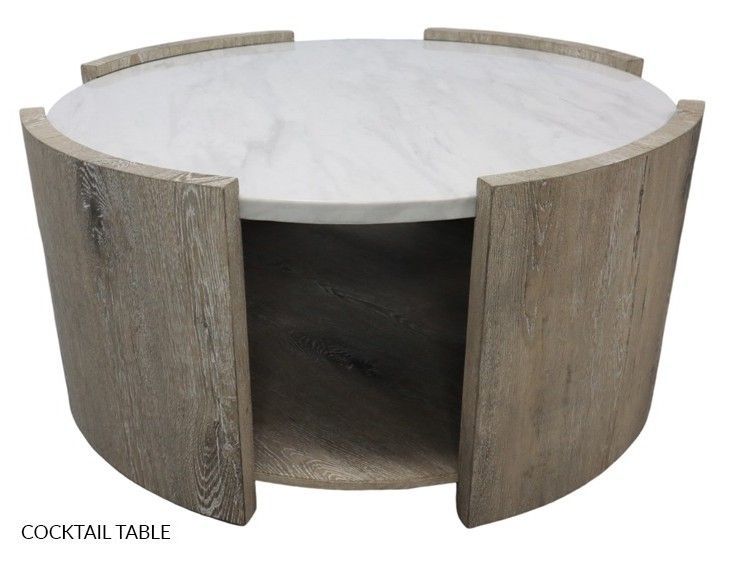 HY002 Rainier White/Brown Cocktail Table with Lower Shelf