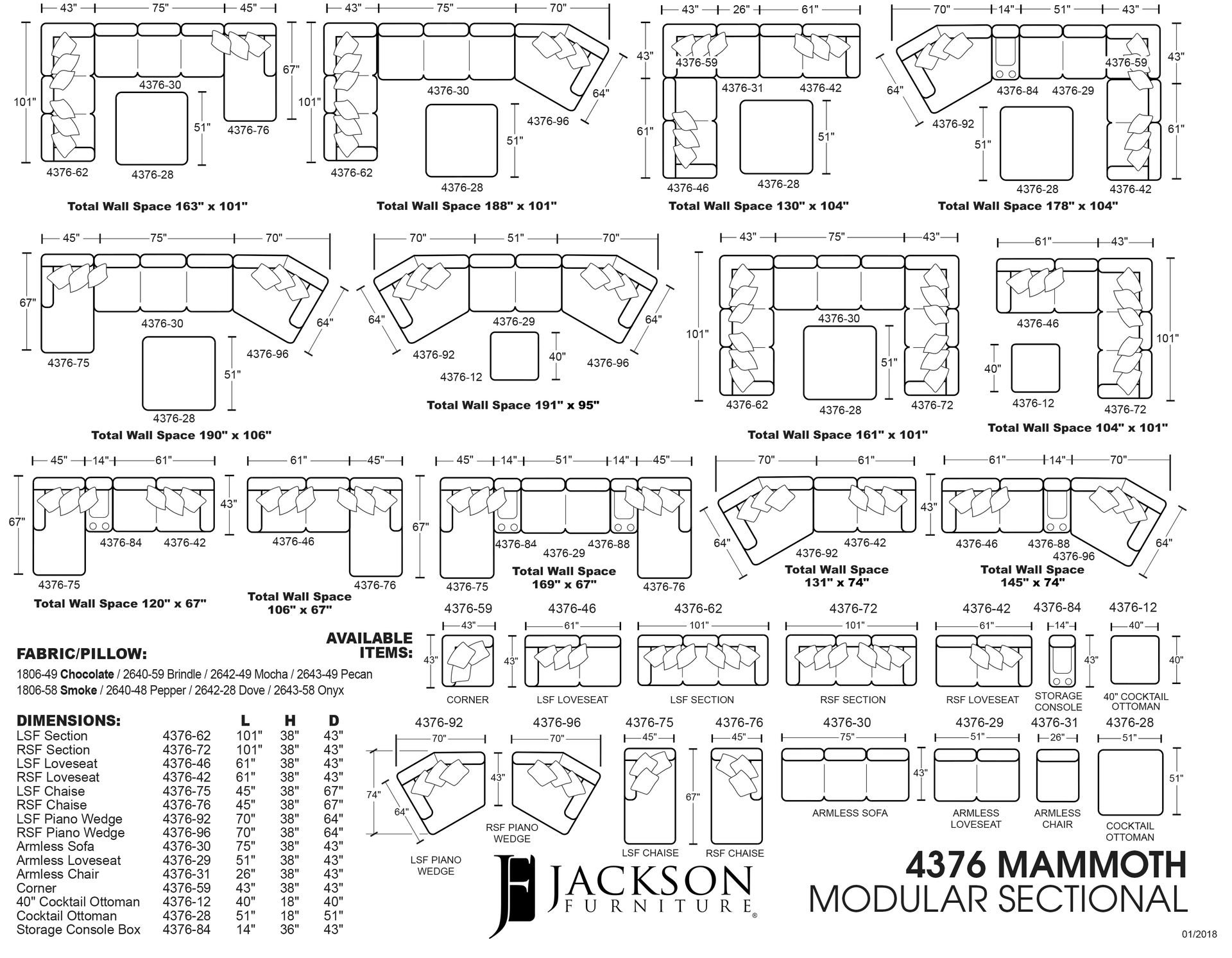 4376-42-1806-58 4376 Mammoth Smoke Modular RSF Loveseat