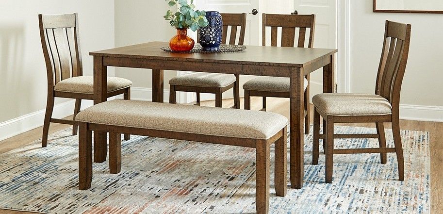 5046 Everett Dining 5046-DIN-6PC Dining Table with 4 Chairs and Bench