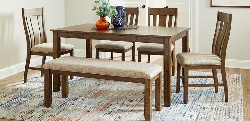 5046 Everett Dining 5046-DIN-6PC Dining Table with 4 Chairs and Bench 5046 Everett Dining 5046-DIN-6PC Dining Table with 4 Chairs and Bench