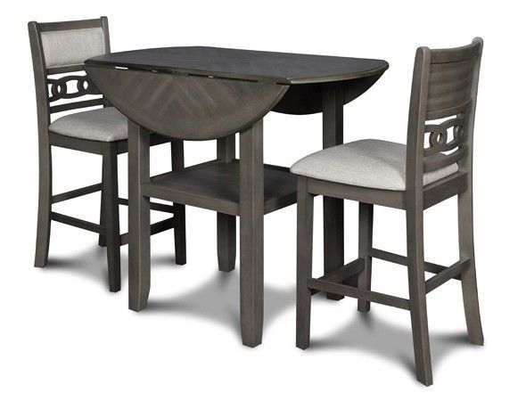 D1701 Gia Grey Drop Leaf Pub, Table with 2 Chairs