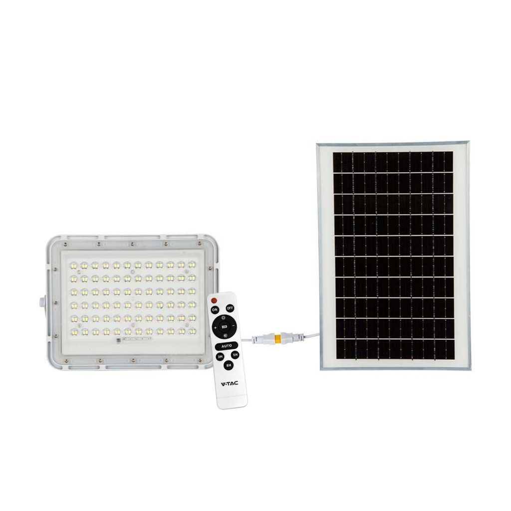 V-TAC Faro LED con Pannello Solare 15W Telecomando Batteria sostituibile Cavo 3m Bianco 4000K