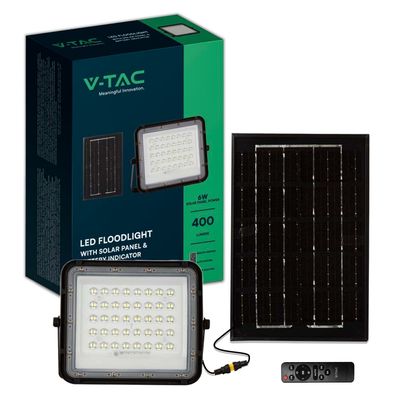 V-TAC Faro LED con Pannello Solare 6W Telecomando Batteria sostituibile Cavo 3m Nero 4000K