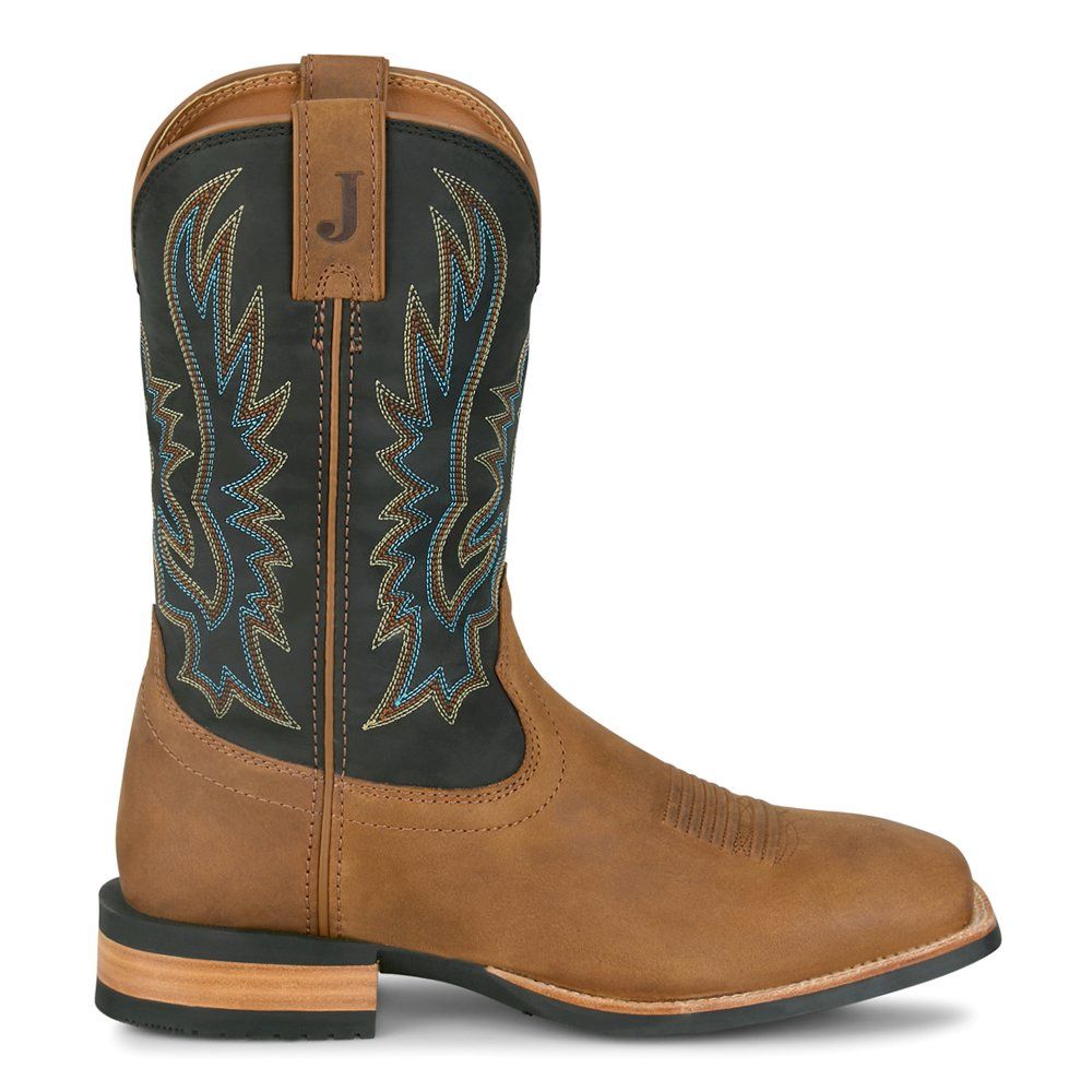 Justin Men&#39;s Russel Chestnut Brown Cowhide 11 inch Square Toe Boot OL7330