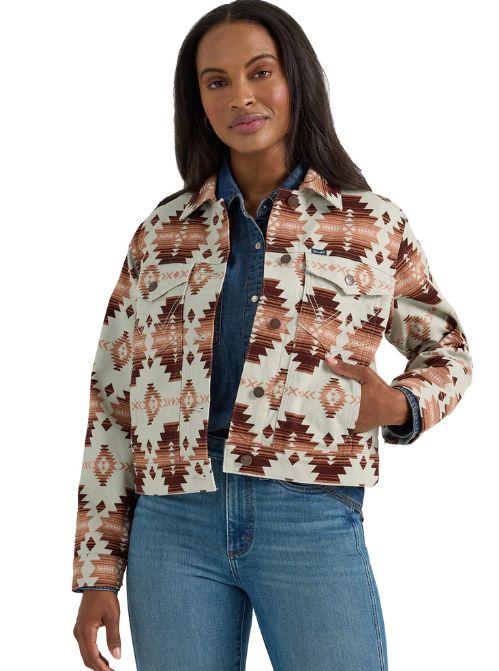 Wrangler Women&#39;s Cream and Rust Aztec Jacket 112361195