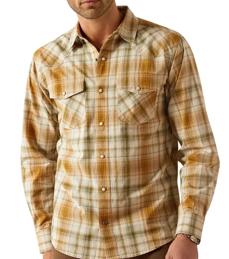 Ariat Men&#39;s Retro Snap Plaid Long Sleeve Shirt 10054711