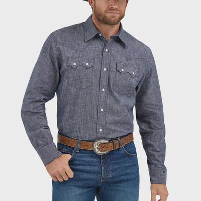 Wrangler Mens Cody Johnson LS Navy Pearl Snap Western Shirt 112369519