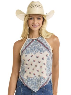 Rock &amp; Roll Denim Women's Scarf Print Tank Blue Natural BW20T06288