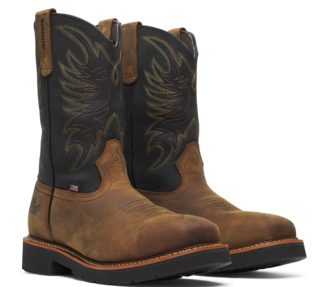 Thorogood Men&#39;s Western Work - 11&quot; Crazy Horse Black Safety Toe - Waterproof Wellington 804-4330