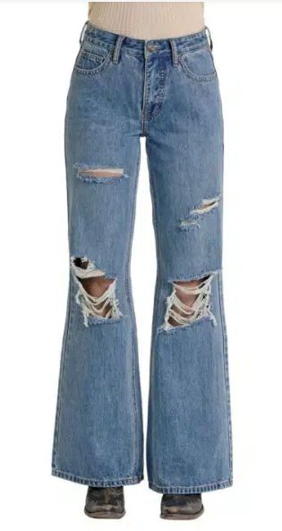 Rock &amp; Roll Denim Women&#39;s High Rise Palazzo Flare Medium Wash Jean BW8HD06405