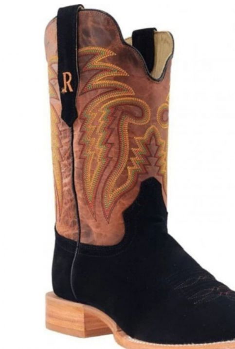 R. Watson Men&#39;s Black Roughout Western Boots RW8036-2