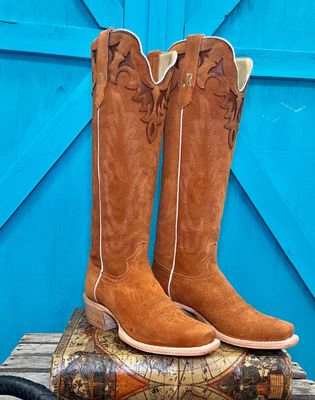 R. Watson Women's Ginger Rough Out Narrow Square Toe Tall Cowgirl Boots RWL8421-1
